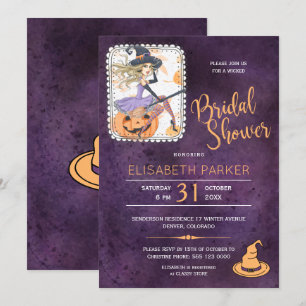 Invitation Halloween aquarelle sorcière douche nuptiale