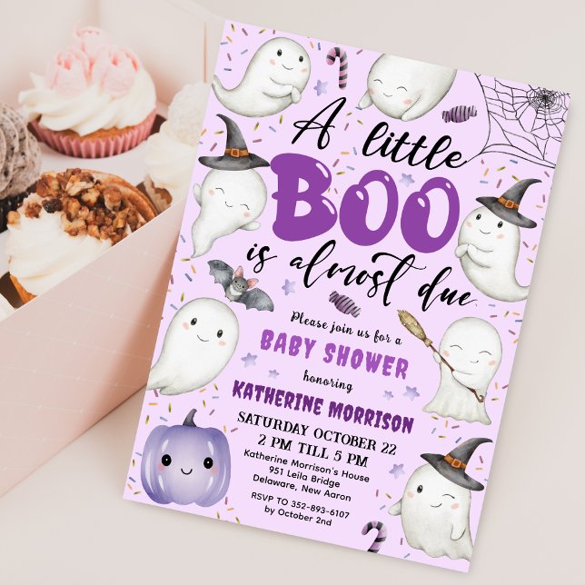Invitation Halloween Baby shower Girl Purple Little Boo Ghost (Créateur téléchargé)