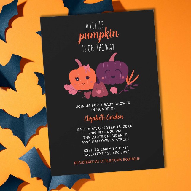 Invitation Halloween Baby shower petit Citrouille noir (Créateur téléchargé)