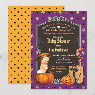 Invitation Halloween baby shower rétro en noir et blanc
