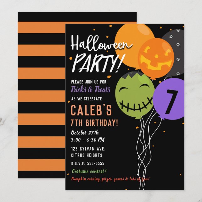 Invitation Halloween Balloons Festin Fun Fun Jolie fête d'ann (Devant / Derrière)