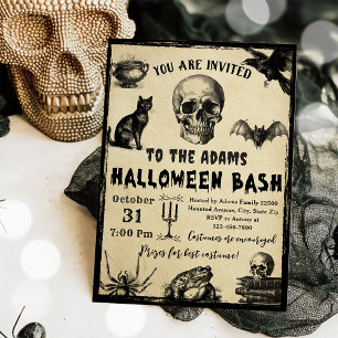 Invitation Halloween Bash Adulte Vintage Gothique Crâne