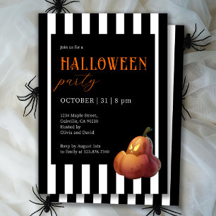 Invitation Halloween Black et White Stried Citrouille Party