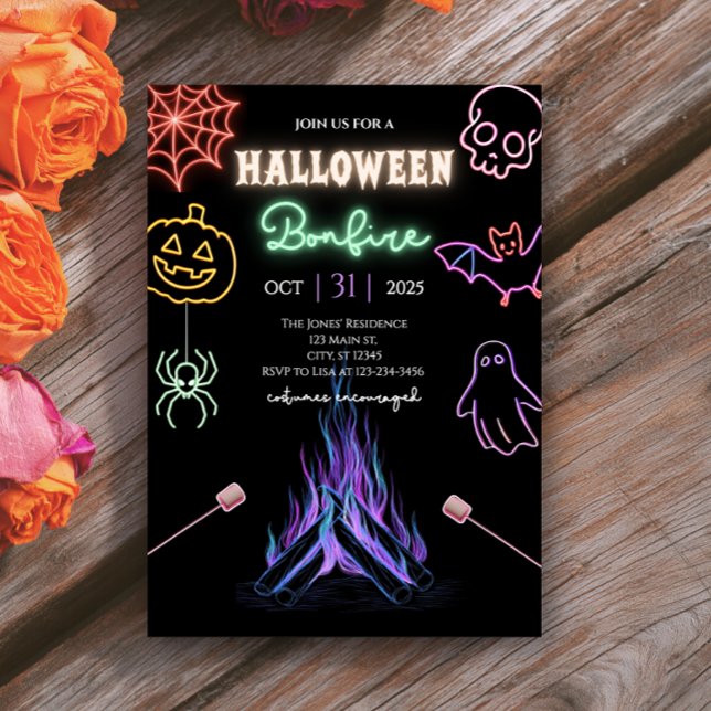 Invitation Halloween Bonfire Neon Éffrayante soirée costume d (Créateur téléchargé)