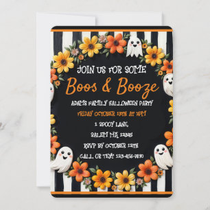 Invitation Halloween 'Boos & Booze' Personnalisé Fantôme & Fl