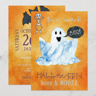 Invitation Halloween branché aquarelle fantôme boos booos fêt
