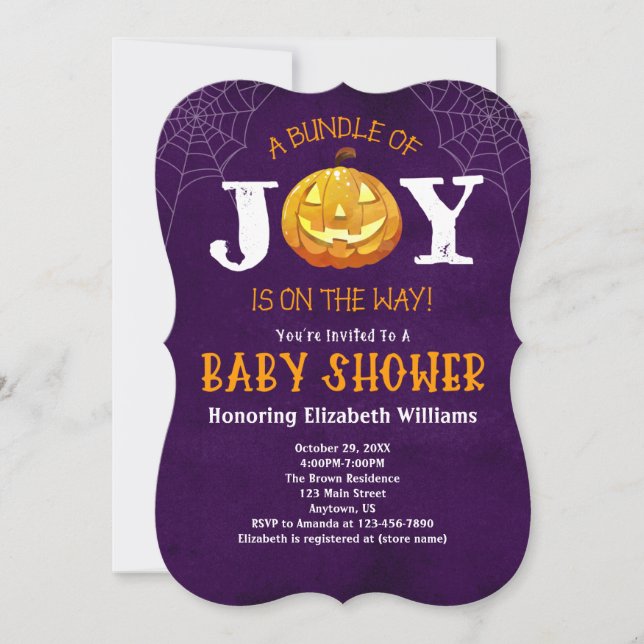 Invitation Halloween Bundle Of Joy Baby shower Citrouille (Devant)
