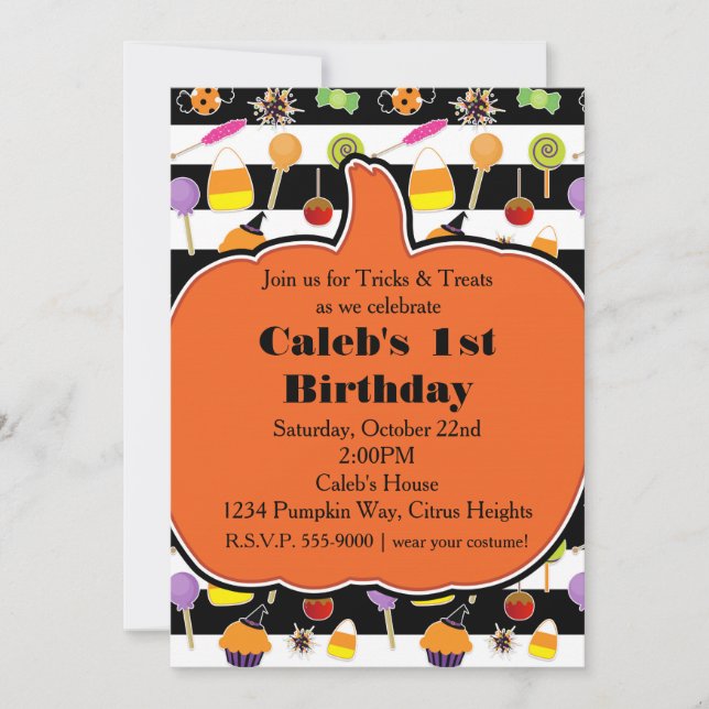 Invitation Halloween Candy & Sweets Citrouille Party Invitati (Devant)