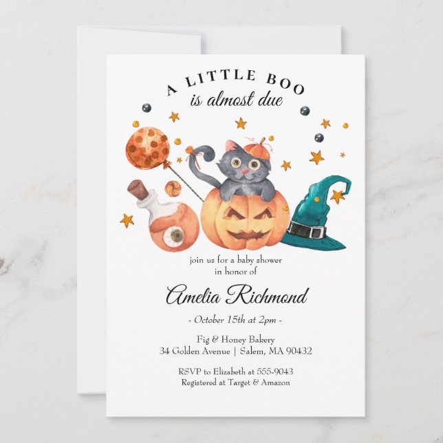 Invitation Halloween Chat noir Citrouille Petit Baby shower B (Devant)