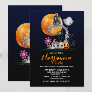 Invitation Halloween chouette Pleine lune mignonne