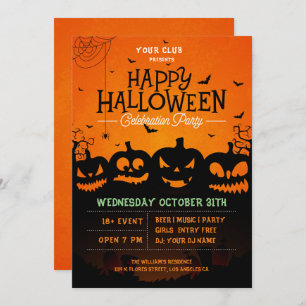 Invitation Halloween citrouille araignées et chauves-souris i