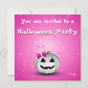 Invitation Halloween Citrouille blanche rose fille