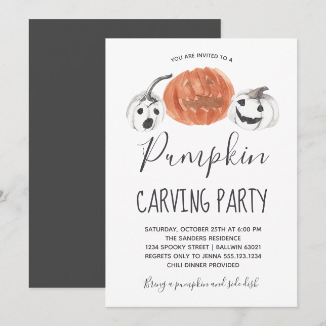 Invitation Halloween Citrouille Carving Party (Devant / Derrière)