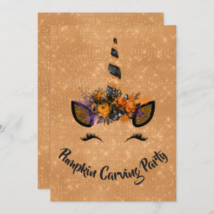 Invitation Halloween Citrouille Carving Party Unicorn