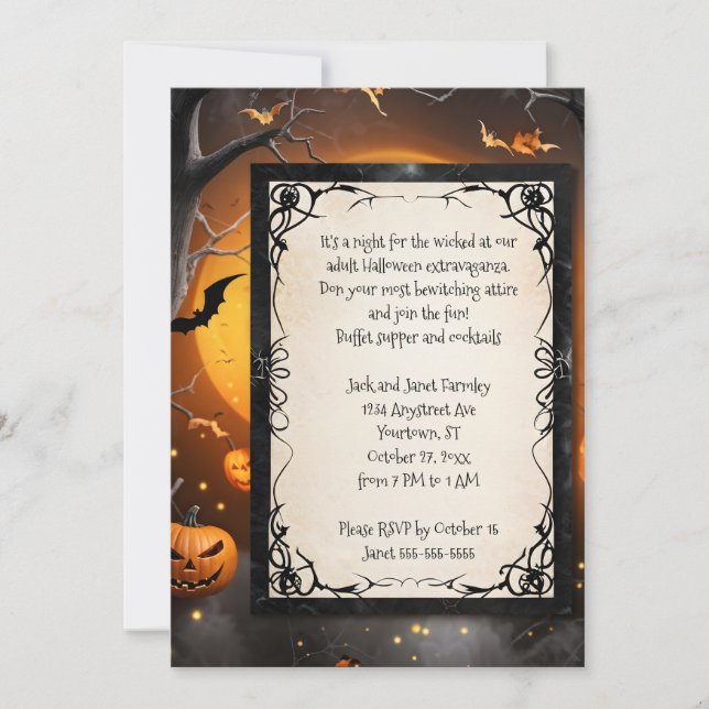 Invitation Halloween citrouille et chauves-souris (Devant)
