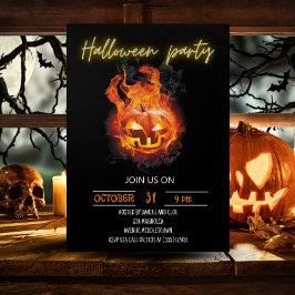 Invitation Halloween Citrouille Flamme Texte néon modifiable