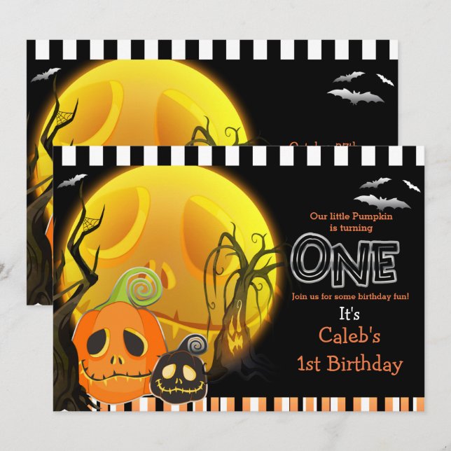 Invitation Halloween Citrouille Lune 1ère fête d'anniversaire (Devant / Derrière)