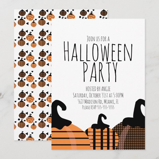 Invitation Halloween Citrouille Motif Anniversaire fête (Devant / Derrière)