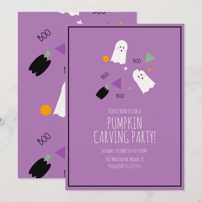 Invitation Halloween Citrouille Très mignon Ghost Confetti (Devant / Derrière)