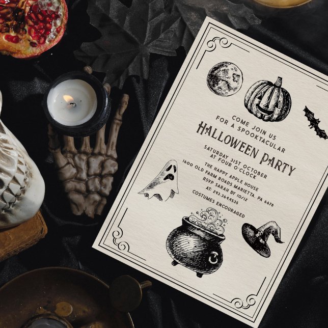 Invitation Halloween Citrouille Vintage sorcière (Créateur téléchargé)