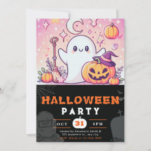 Invitation Halloween Citrouilles Orange et Rose