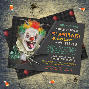 Invitation Halloween Clown Déplaisant Funny Adulte Fête d'hor