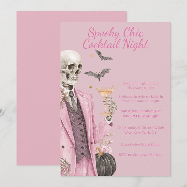 Invitation Halloween Cocktail Party | Spooky Chic Night (Devant / Derrière)