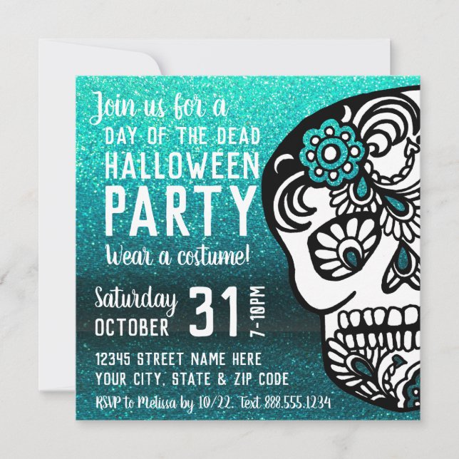 Invitation Halloween cool Jour de la Parties scintillant mort (Devant)