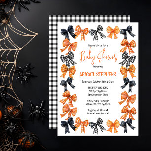 Invitation Halloween Coquette Black   Baby shower Orange Bows
