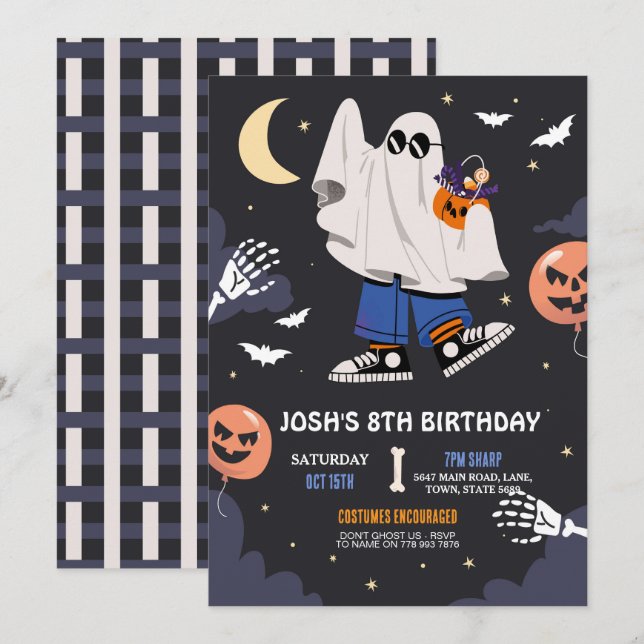 Invitation Halloween Costume Fête Fantômes Garçons Ados (Devant / Derrière)