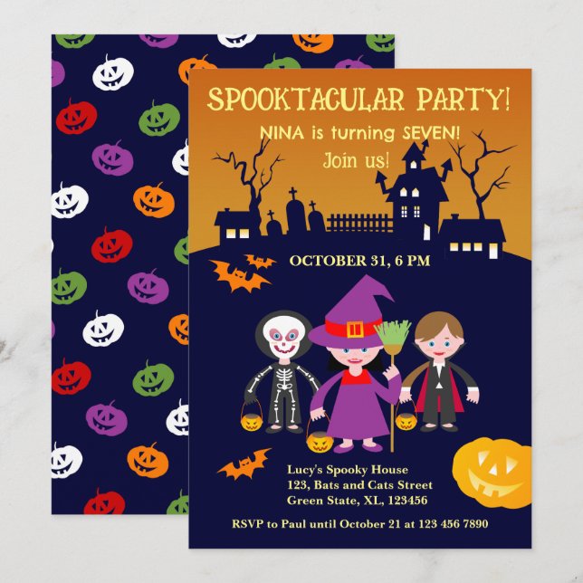 Invitation Halloween Costume fille fête d'anniversaire (Devant / Derrière)
