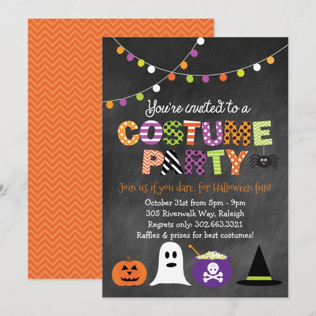 Invitation Halloween Costume Party Chalkboard (Devant / Derrière)
