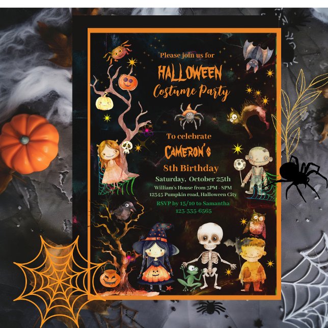 Invitation Halloween Costume Party Orange Green Kids (Halloween Costume Party Orange Green Kids Invitation)