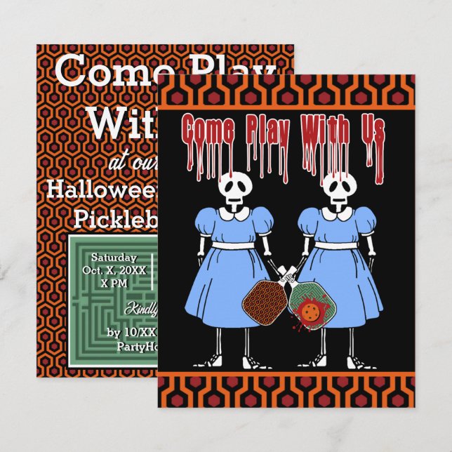 Invitation Halloween Costume Pickleball Party Horreur jumeaux (Devant / Derrière)