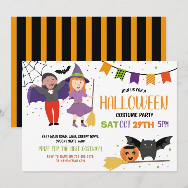 Invitation Halloween Costume pour enfants Fancy robe chauves- (Devant / Derrière)
