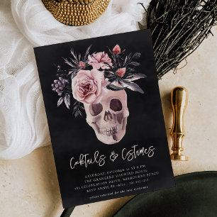 Invitation Halloween Crâne floral Cocktails & Costumes Party