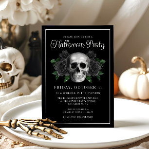 Invitation Halloween Crâne Floral Gothique Noir