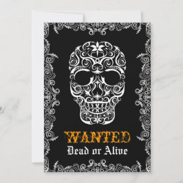 Invitation Halloween Crâne Recherché Mort ou Vif