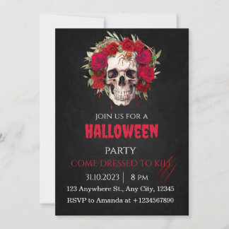 Invitation Halloween Crâne Roses Adultes à l'invitation