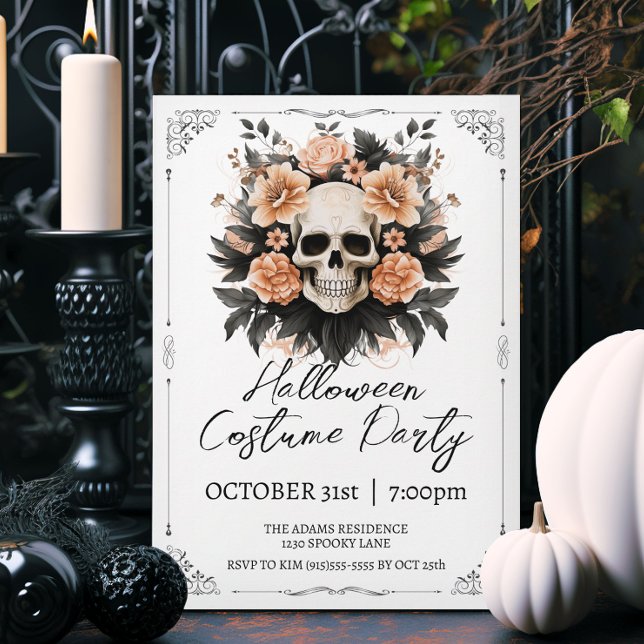 Invitation Halloween crâne vintage (Elegant vintage style Halloween party invitations.)