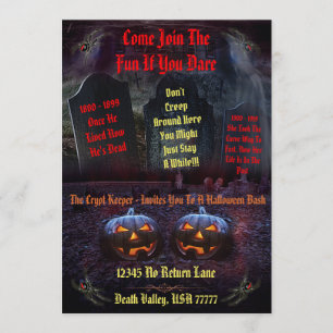 Invitation Halloween Crypt Keeper Graveyard Tombstone Bash