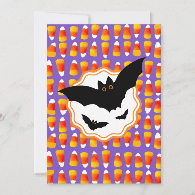Invitation Halloween customisé noir chauve chauve-souris Corn (Devant)