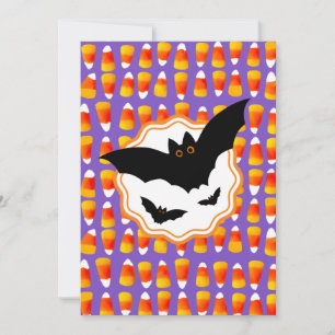 Invitation Halloween customisé noir chauve chauve-souris Corn