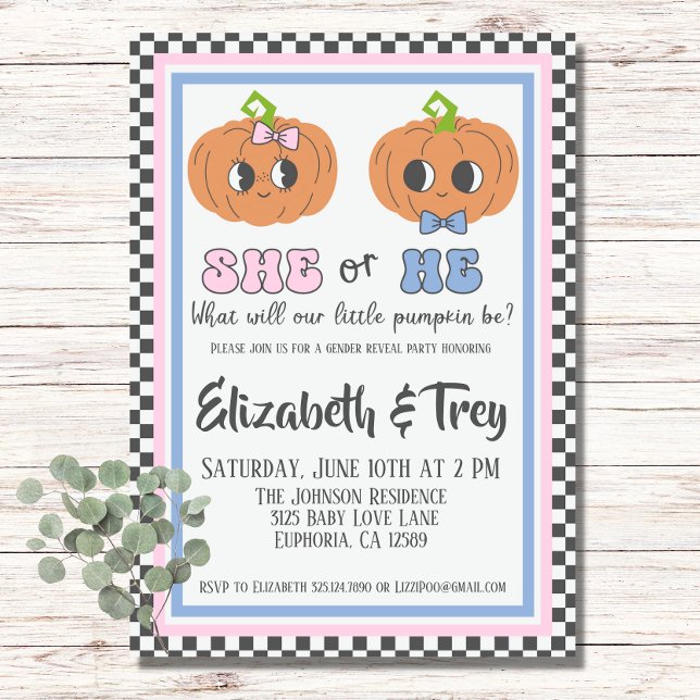 Invitation Halloween Cute Citrouille Super Genre Reved (Cute Pumpkin Gender Reveal Invitation)
