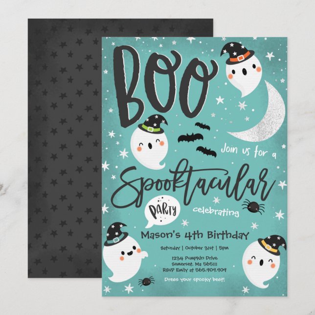 Invitation Halloween Cute Ghost Anniversaire de fête Spooktac (Devant / Derrière)