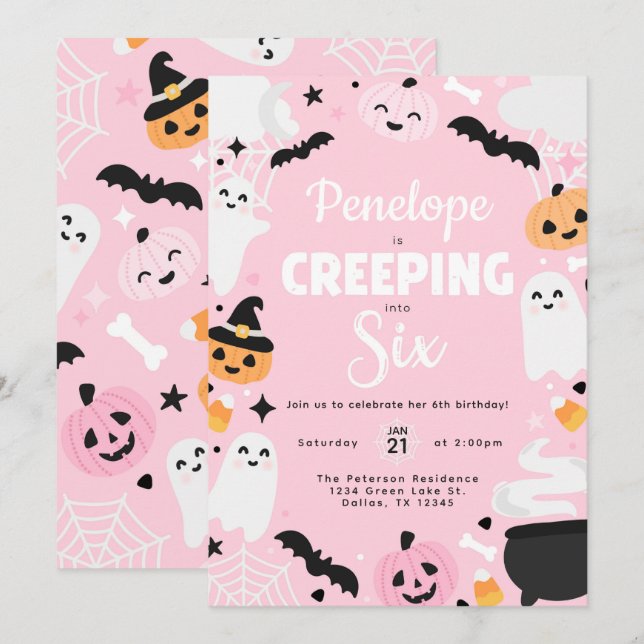 Invitation Halloween Cute Ghost Citrouille 6e fête d'annivers (Devant / Derrière)