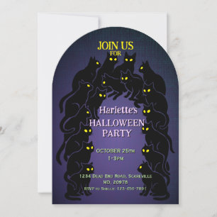 Invitation Halloween de chat noir en violet