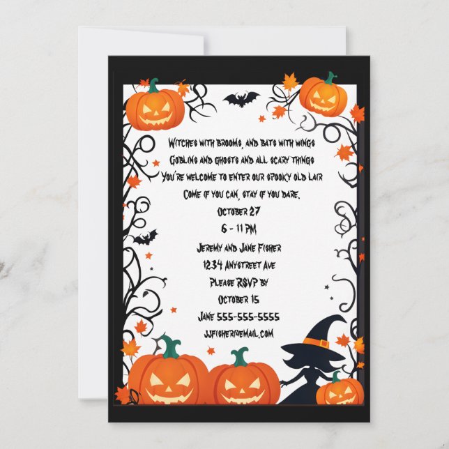 Invitation Halloween de Little Witch et Jack-o-Lanterns (Devant)