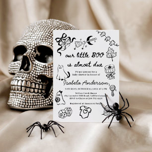 Invitation Halloween dessiné à la main Little Boo est presque