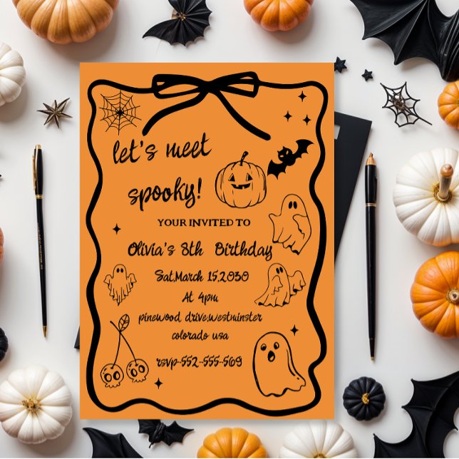 Invitation halloween doodé saison éffrayante filles anniversa (Créateur téléchargé)